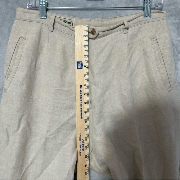 LL Bean Pants Womens 12 Beige Premium Washable Linen Pull On High Rise Wide Leg - Picture 7 of 9